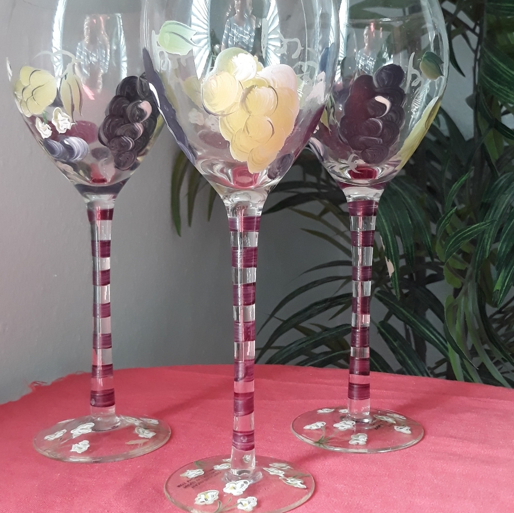❤❤🏡 NEW 3 SET GLASS OF WINE HAND PAINTED.  C 30 - Picture 4 of 14